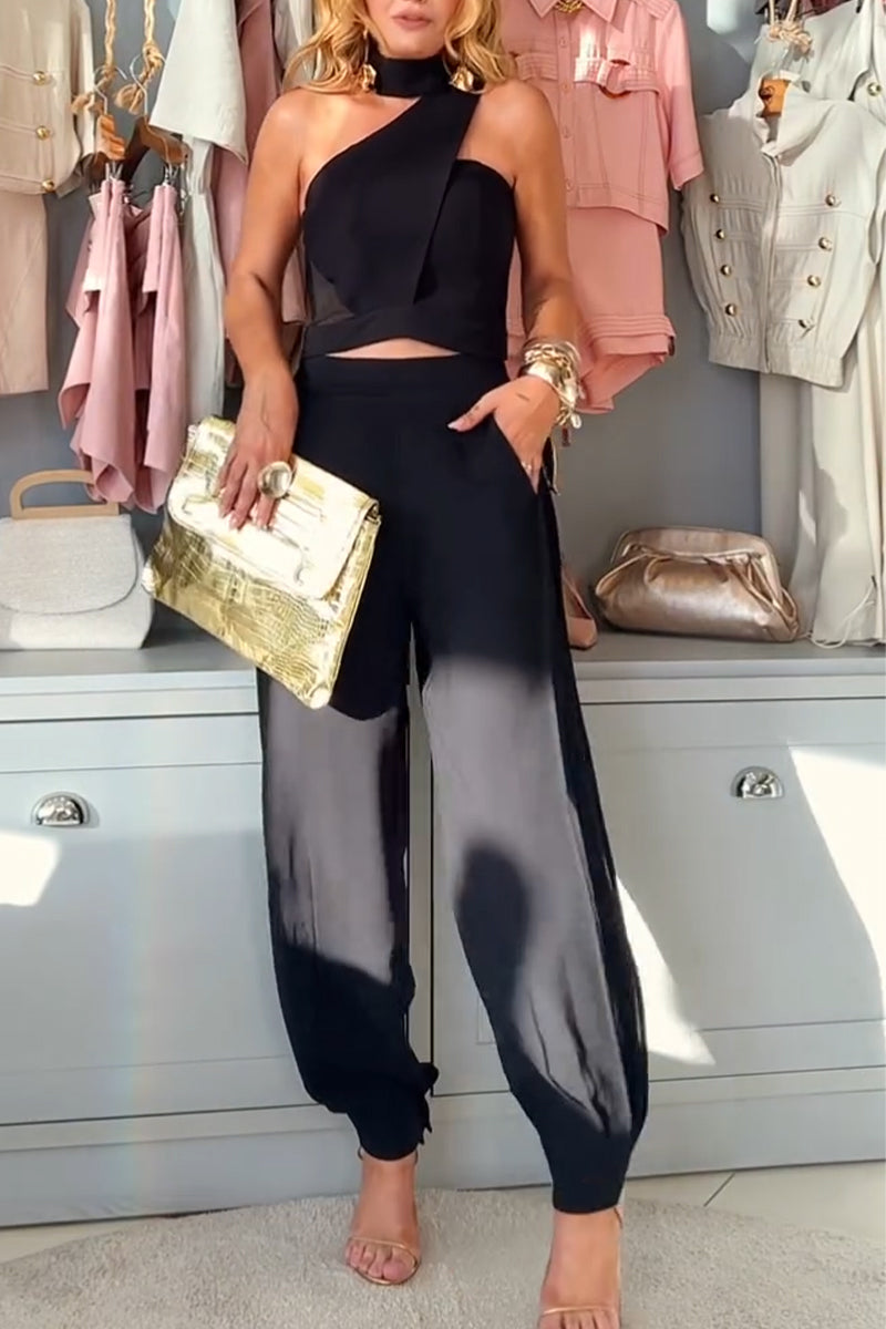 Women's Neck Hanging Top+ Pants Sexy Temperament Casual Suit