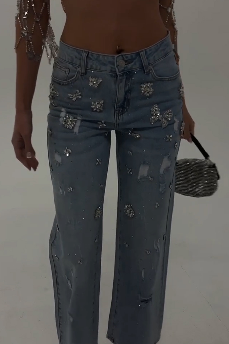 Women's Nail Drill Scratch Casual Jeans