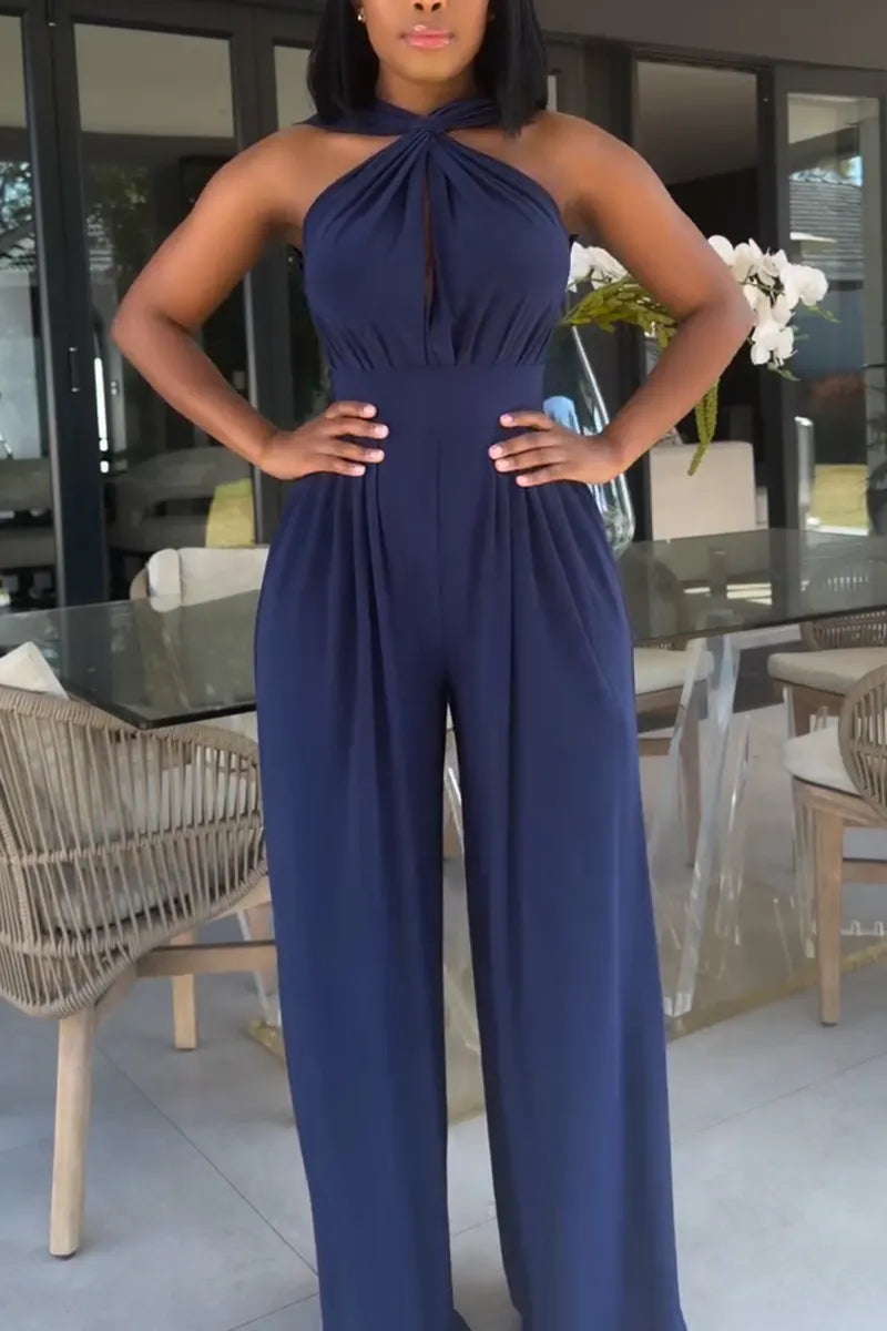 Women's Casual Backless Wide Leg Long Jumpsuits