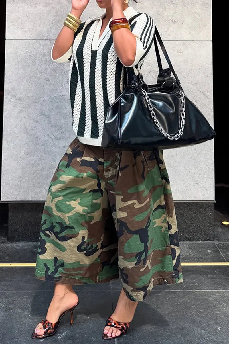 Women's Casual Retro Camouflage Wide Leg Pants
