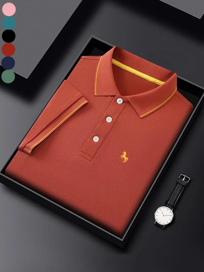 Men's Business Casual Logo Button Short Sleeve Polo Shirt