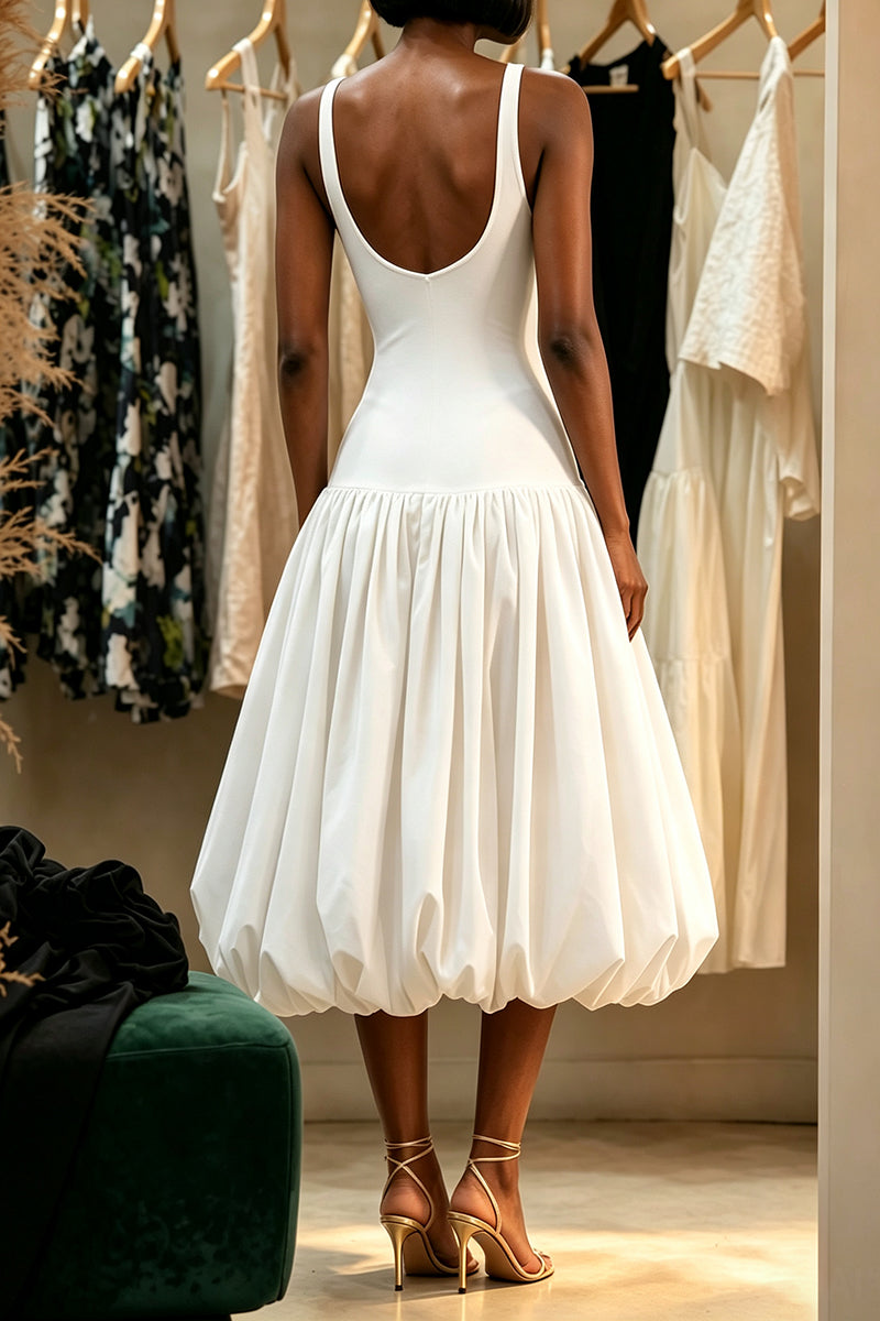 Women's Elegant Vest Balloon Hem Patchwork Midi Dress