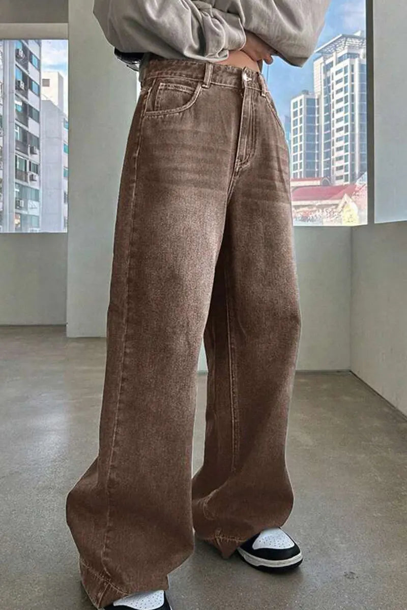 Women's Vintage Loose Fit Brown Wide Leg Jeans