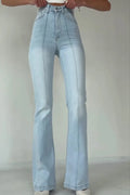 Women Slim Fit Front Stitch Detail Light Blue Bootcut Denim Pants