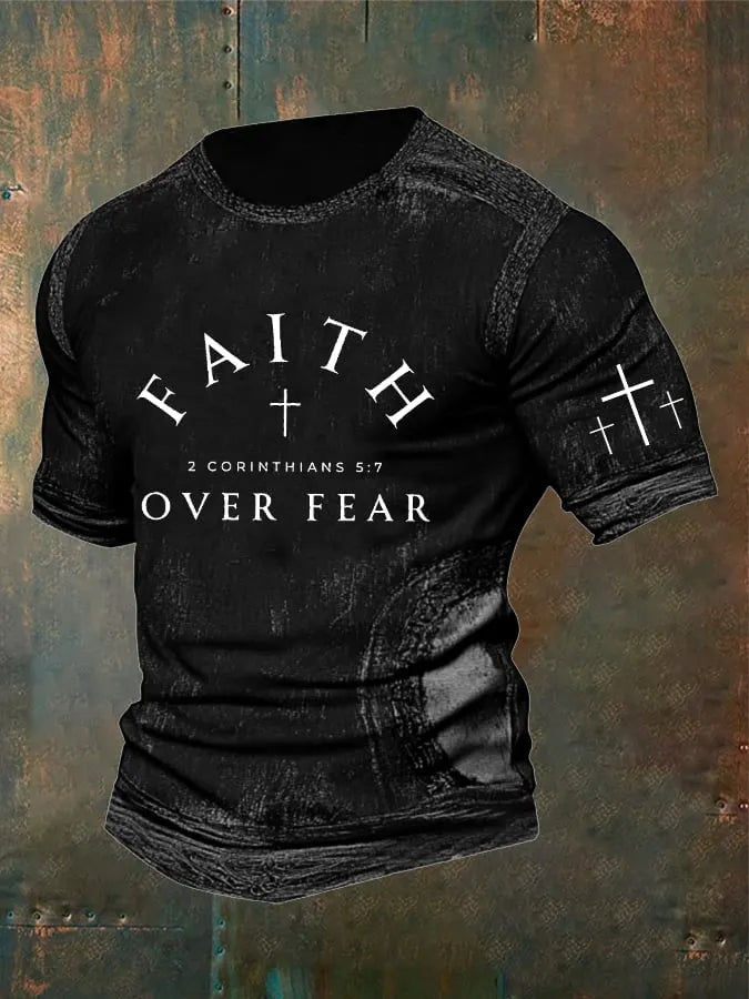 Men's Vintage Faith“Faith Over Fear” Print Casual T-Shirt
