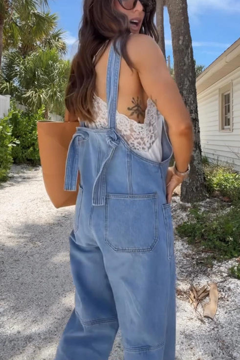 Women's Casual Adjustable Strap Loose Denim Jumpsuit