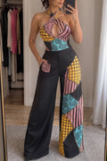 Women's The Nightmare Before Christmas Sally Patchwork Halter Wide Leg Jumpsuit