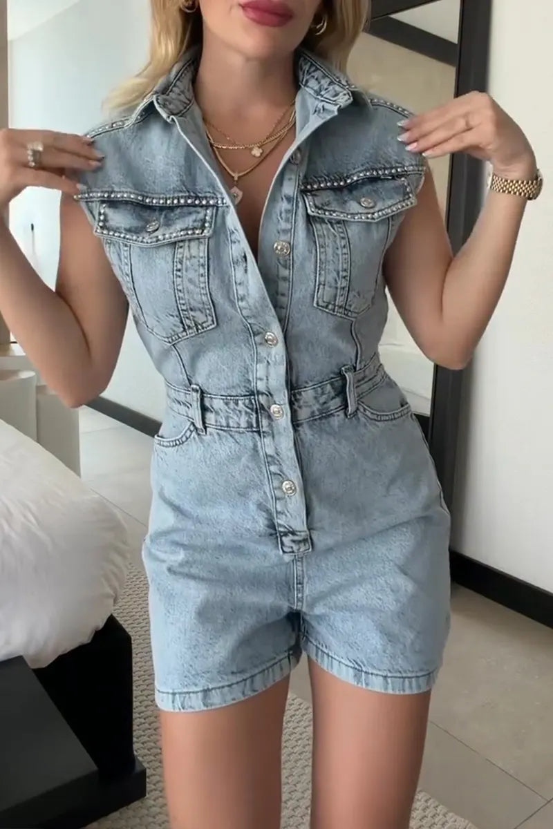 Women's Casual Sleeveless Denim Jumpsuit