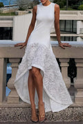 Women's Fashion High-Low Textured Patchwork Hem Maxi Dress
