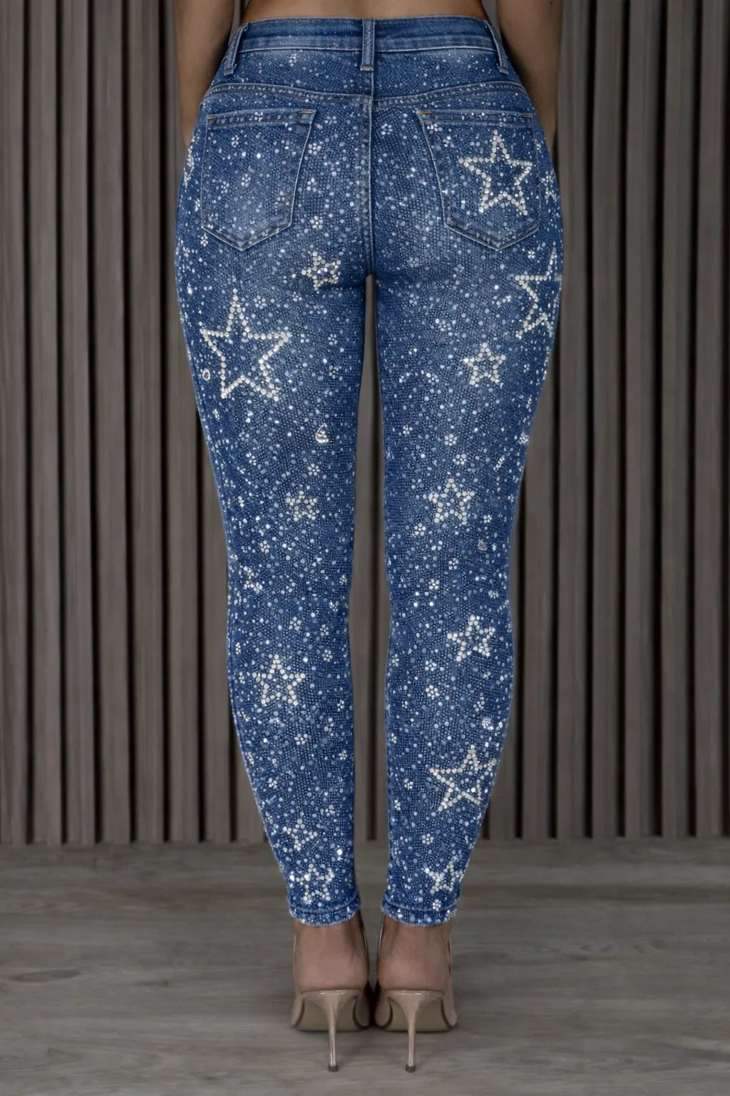 Female Star's High-elasticity Rhinestone Skinny Jeans