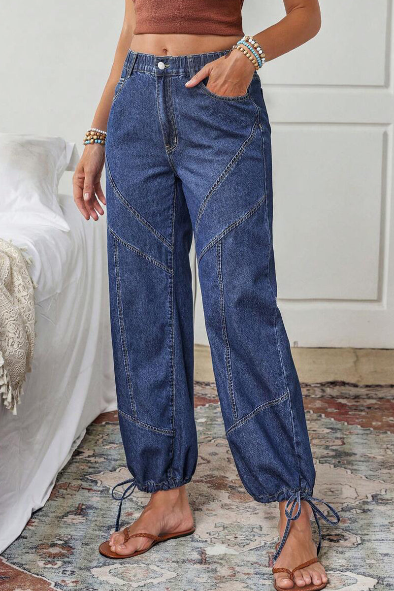 Women's Casual Washed Drawstring Hem Jeans