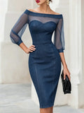 Sexy & Elegant Off-shoulder Organza-paneled Denim Bodycon Dress