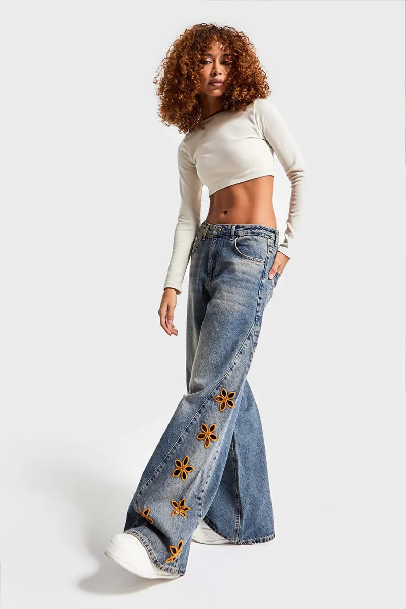 Women's Embroidered Floral High-Waisted Jeans