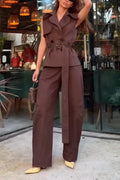 Women's Collar Sleeveless Jacket+ Pants Temperament Leisure Suit