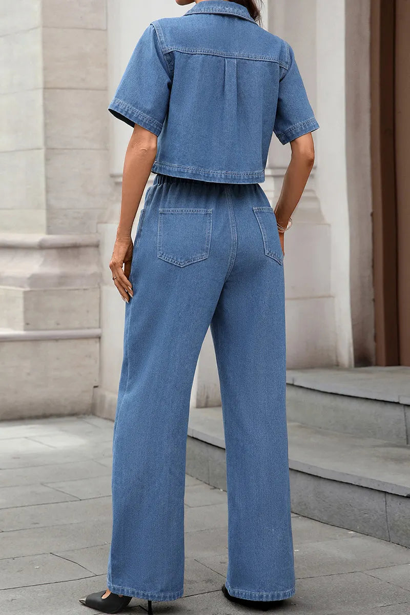Women's Distressed Denim Cropped Vest + Tailored Jeans Sets