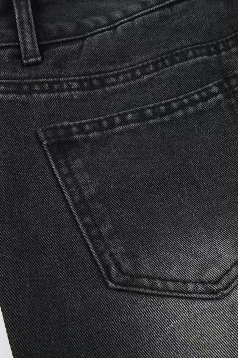 Vintage Hotfix Rhinestone Distressed Low Rise Wide Leg Jeans