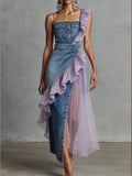 Stylish Casual Spliced chiffon And Denim Dress
