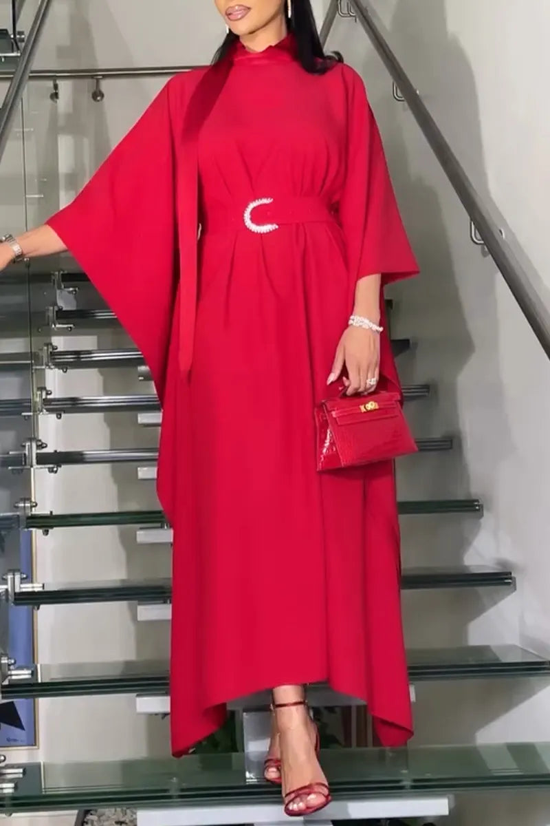 Women's Elegant Batwing Loose Maxi Dress with Belt