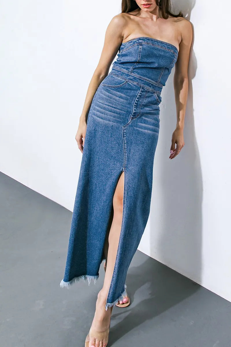 Women's Casual Strapless Denim Dress