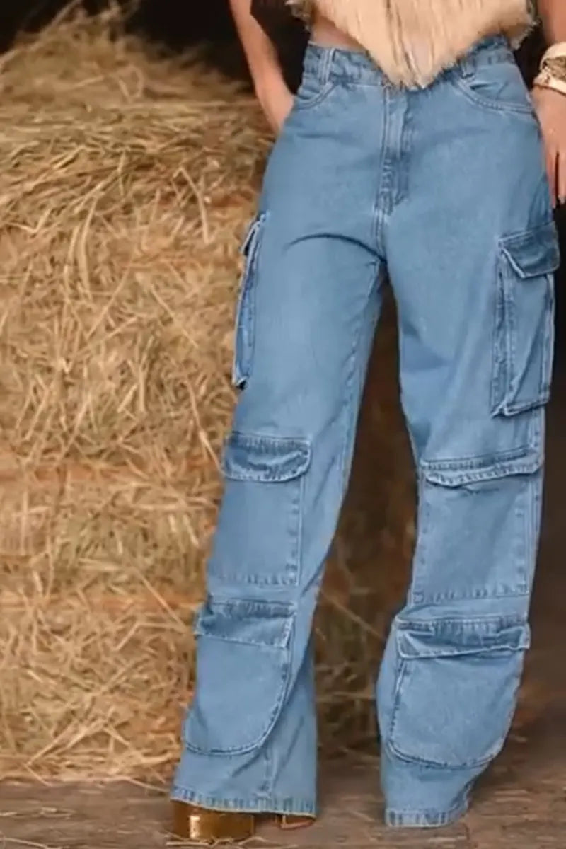 Women's Patchwork Multi Pocket Casual Jeans