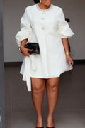 Women's Elegant Rhinestone Decoration Puff Sleeve Mini Dress