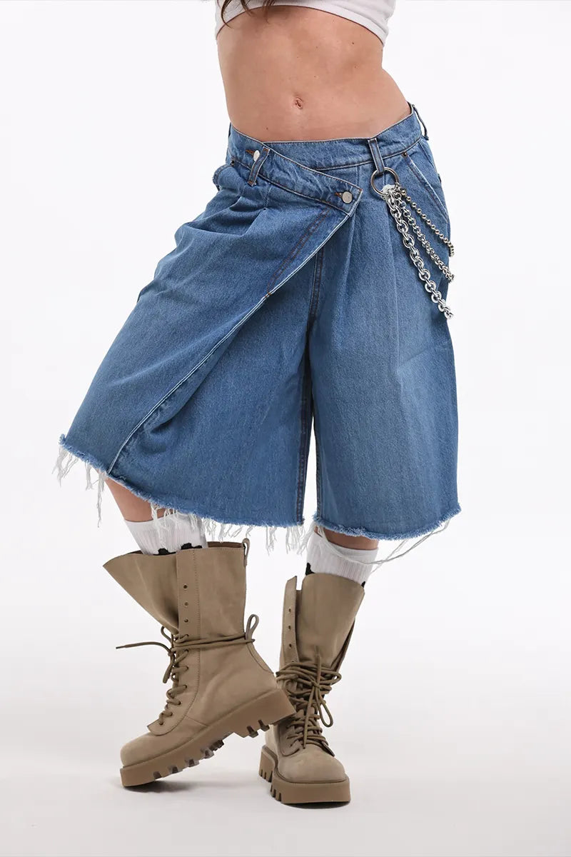 Women's Fashion Layered Asymmetric Cropped Jeans