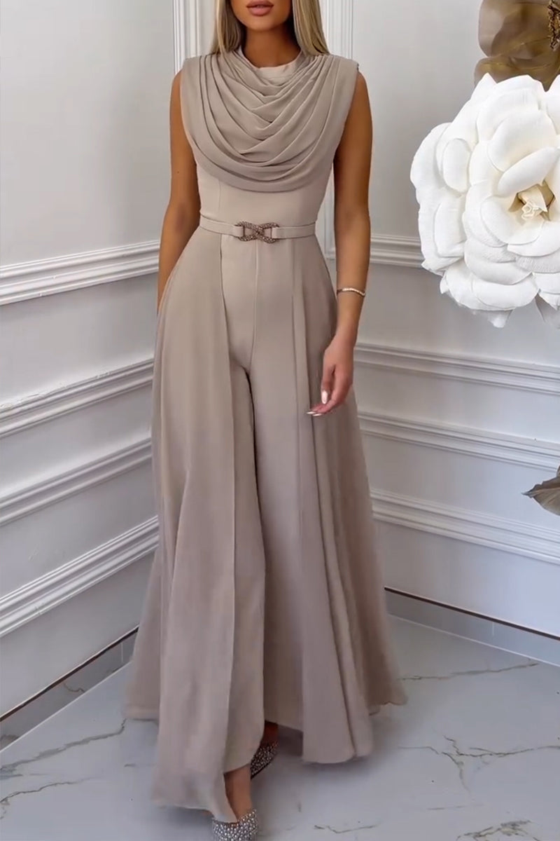 Women's Elegant Pleated Flowing Long Jumpsuit