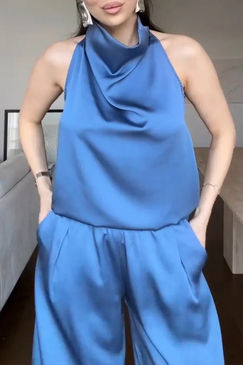 Women's Elegant Drape Satin Vest Pants Two-Piece Set