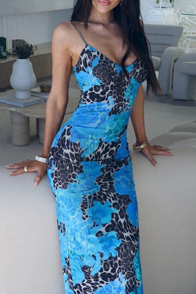 Women's Sexy Printed Spaghetti Strap Bodycon Maxi Dress