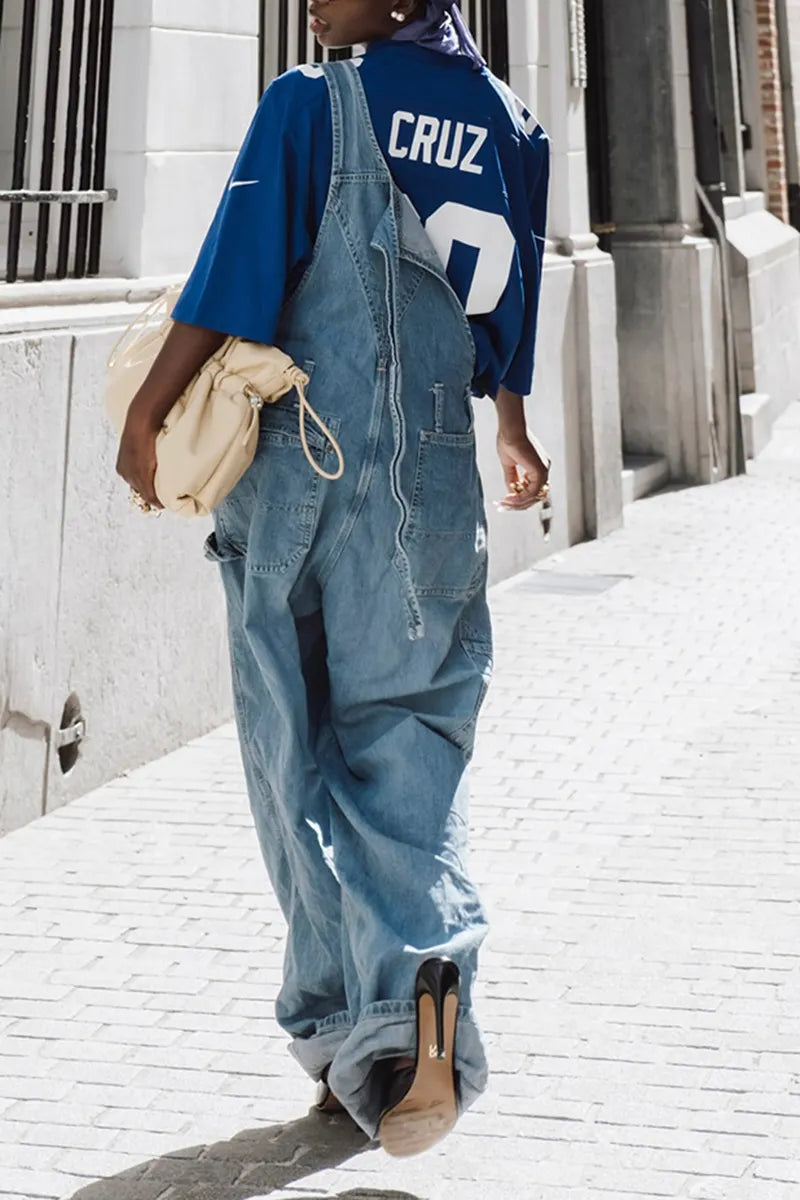 Women's Street Fashion Loose Wide Leg Denim Overalls