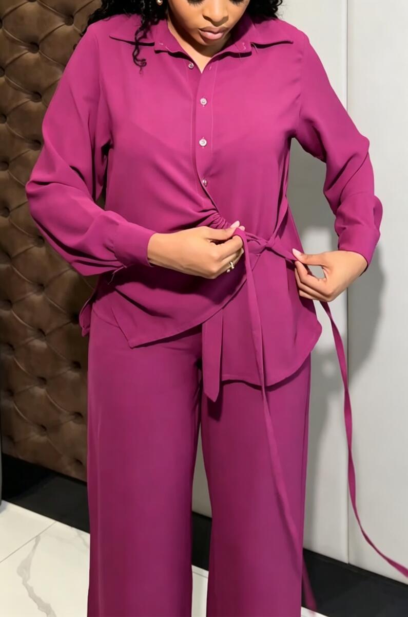 Women's Collar Tie Top+ Pants Casual Suit