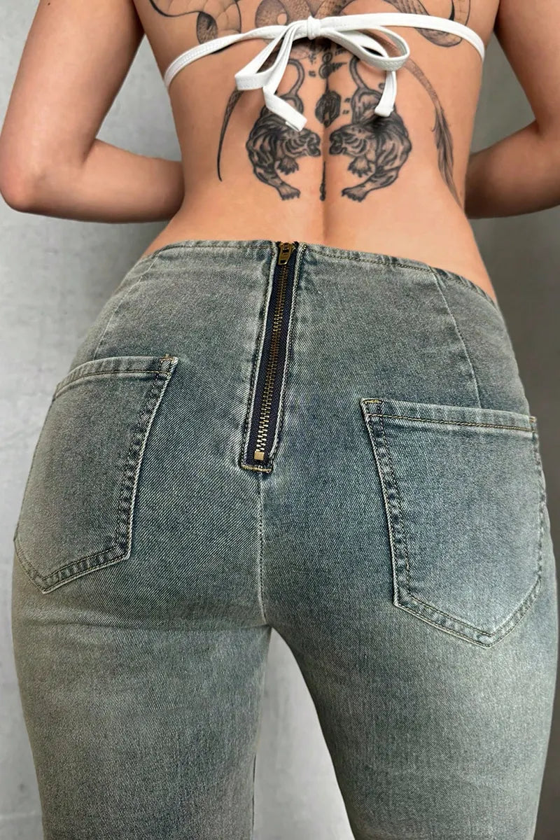 Women's Vintage Studded Tie Waist Mid Rise Jeans