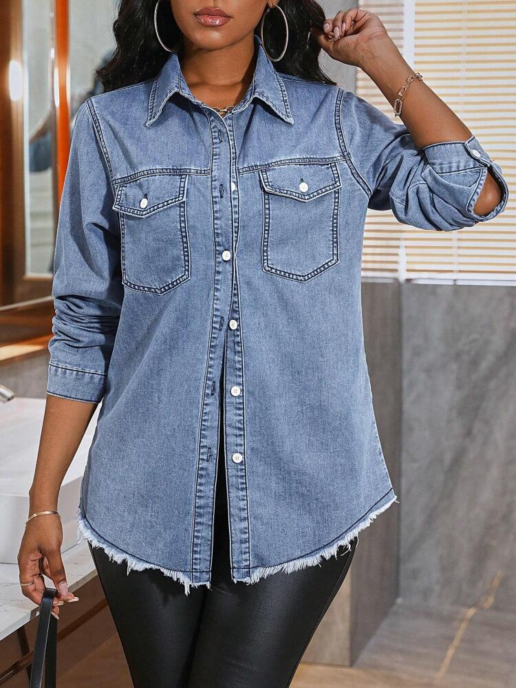 Women Laple Collar Casual Denim Shirt