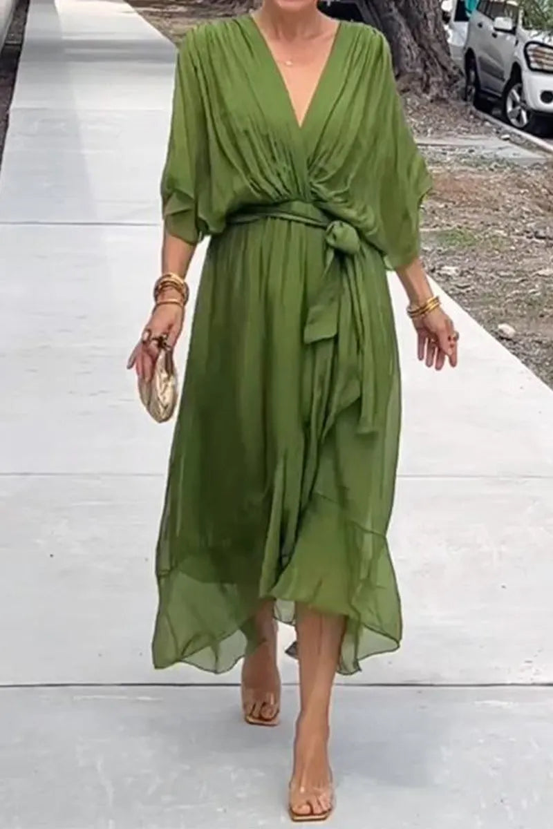Women Stylish and elegant V-neck chiffon midi dress