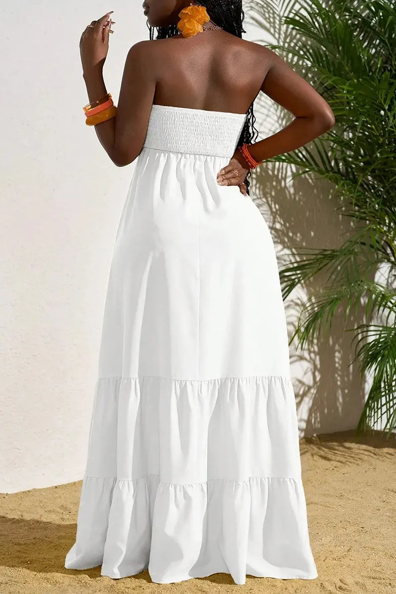 Women's Casual Vacation Ruffle Hem Stretch Strapless Dress