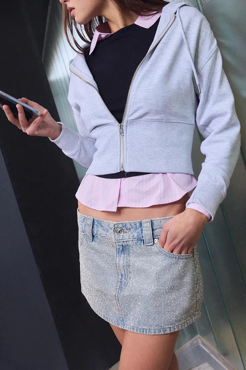 Women's Fashion Star Pattern Rhinestone Denim Skort