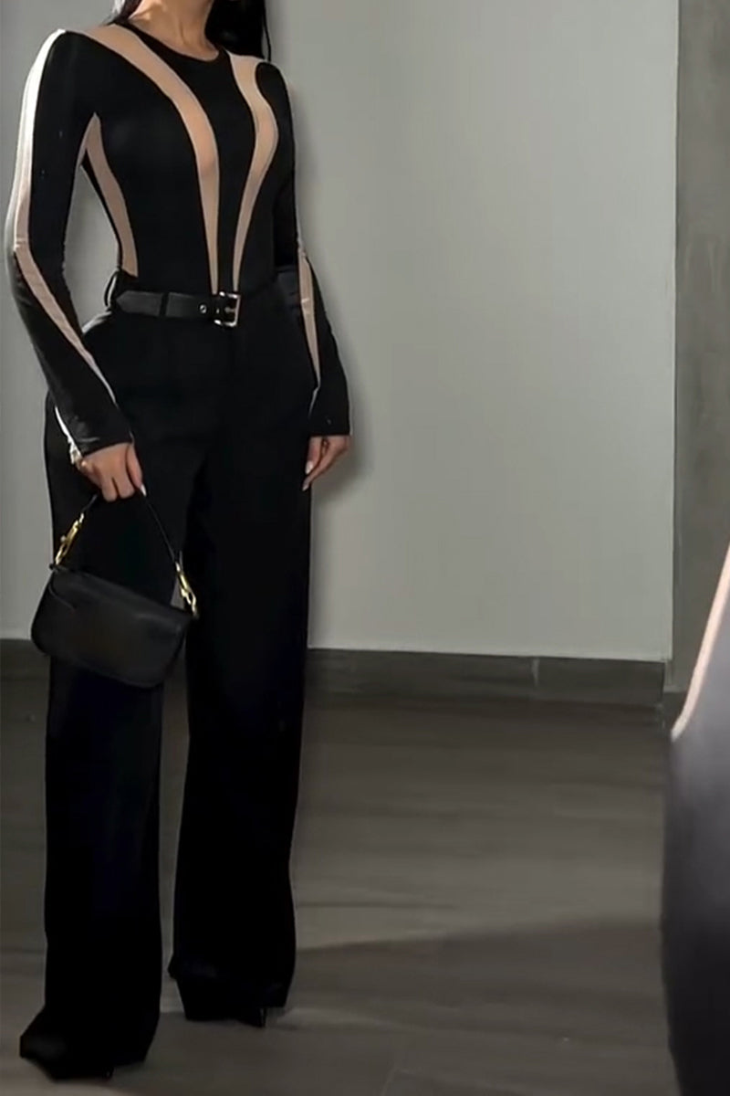 Women's Fashion Color Block Slim Top or Wide Leg Pants