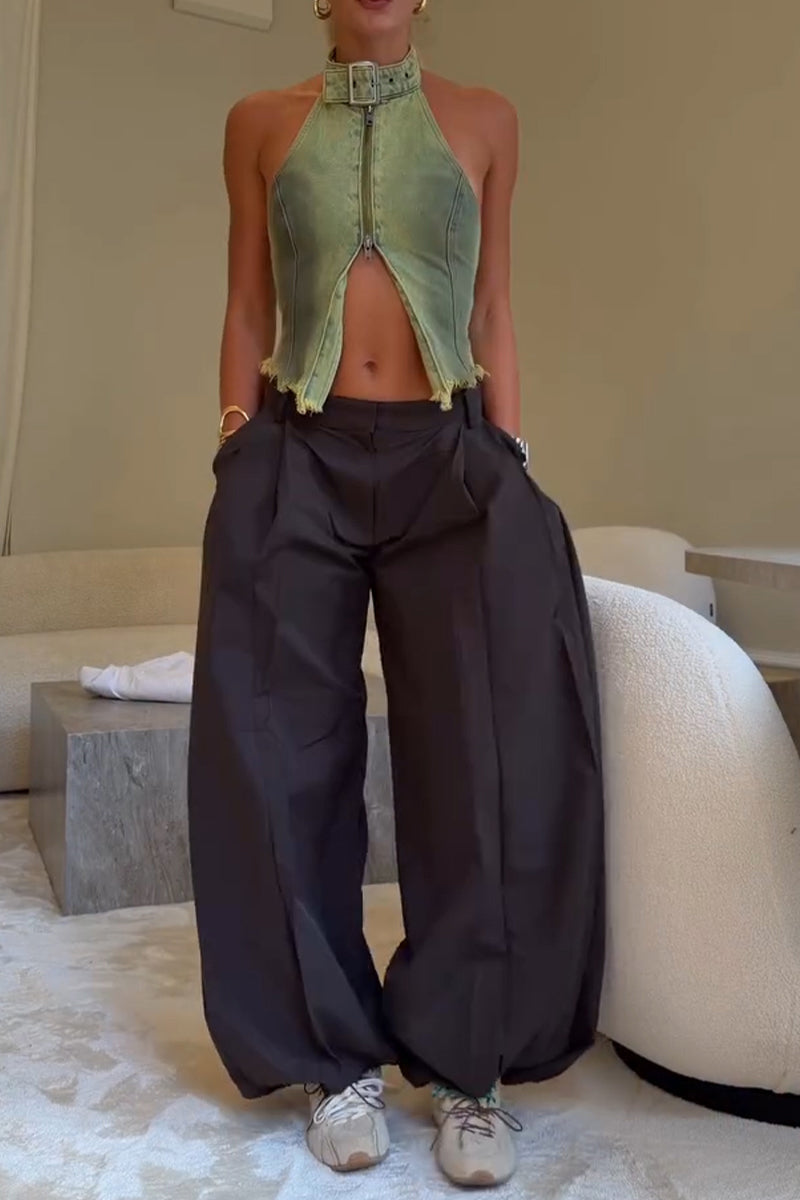 Women's Fashion Slim Denim Vest or Wide Leg Pants