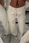 Women Patchwork Lace Patterned Casual Jeans