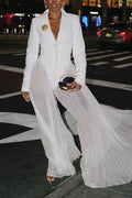 Women's Collar Patchwork Pleated Transparent Sheer Elegant Temperament Jumpsuit