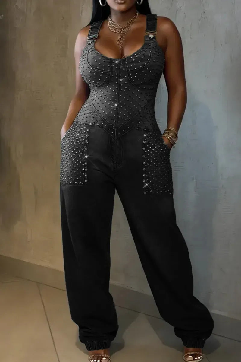 Hot Selling Women's Casual Rivet Denim Jumpsuit