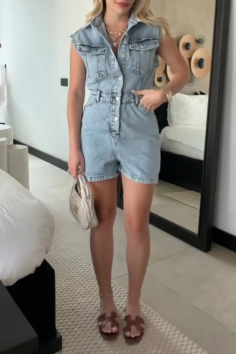 Women's Casual Sleeveless Denim Jumpsuit