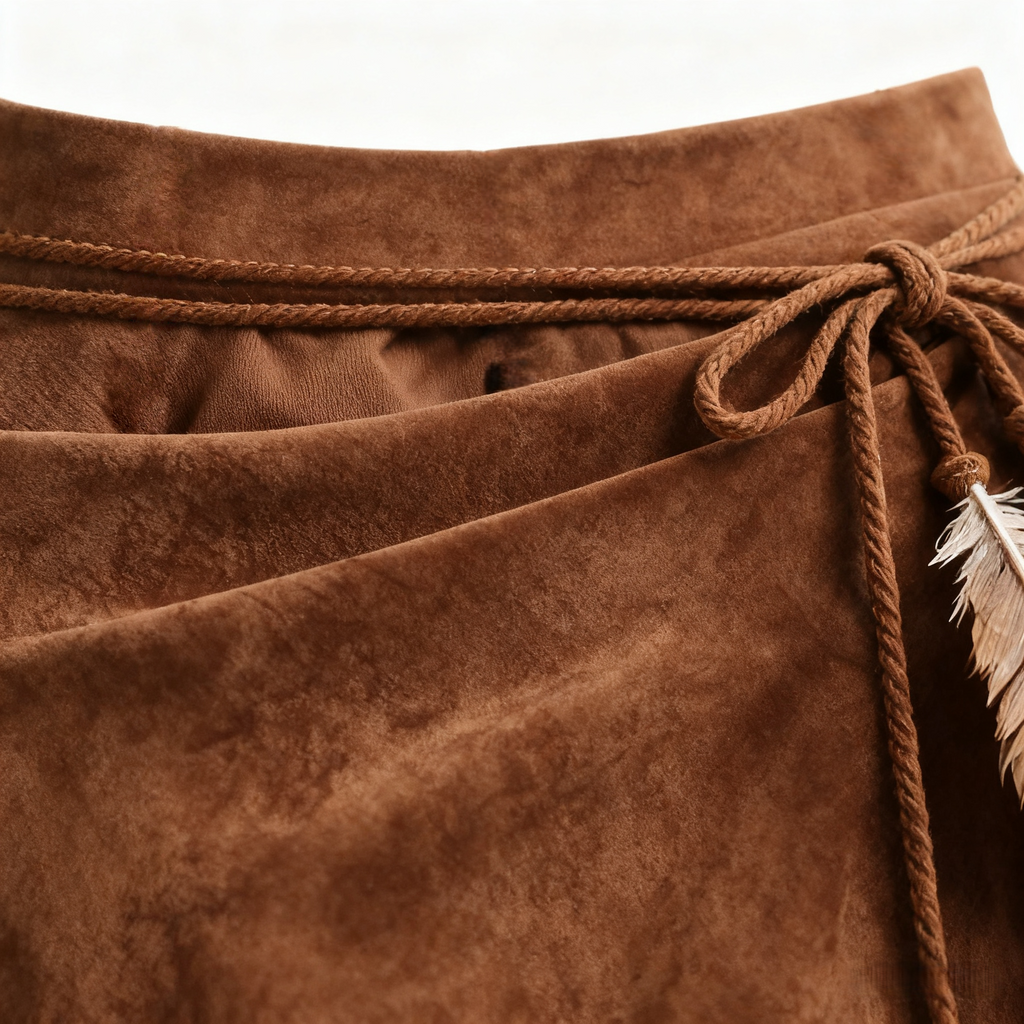Retro Western Style Irregular Design Suede Skirt