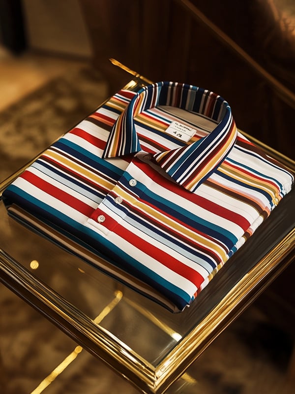 Men's Retro Business Stripe Print Long Sleeve Polo Shirt