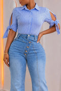Women's Casual Stripe Shirt or Asymmetric Fly Flare Jeans