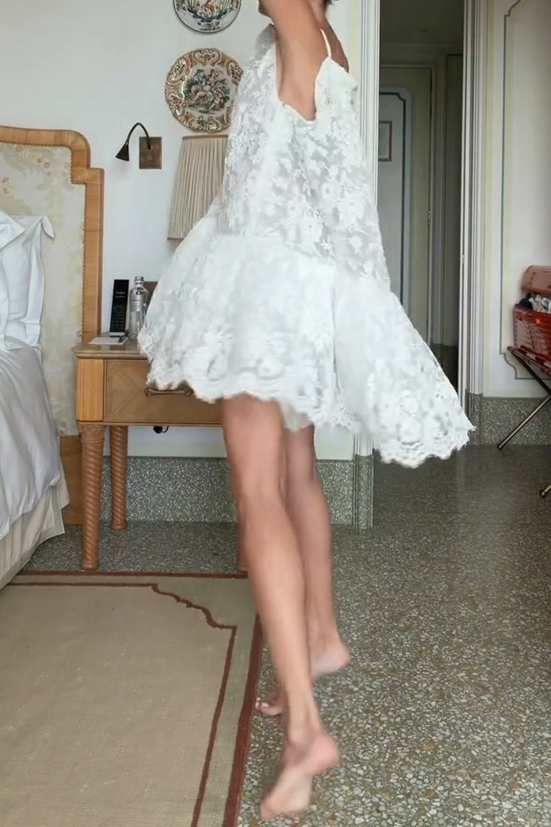 Women's Vacation Ruffle Hem Patchwork Loose Lace Dress