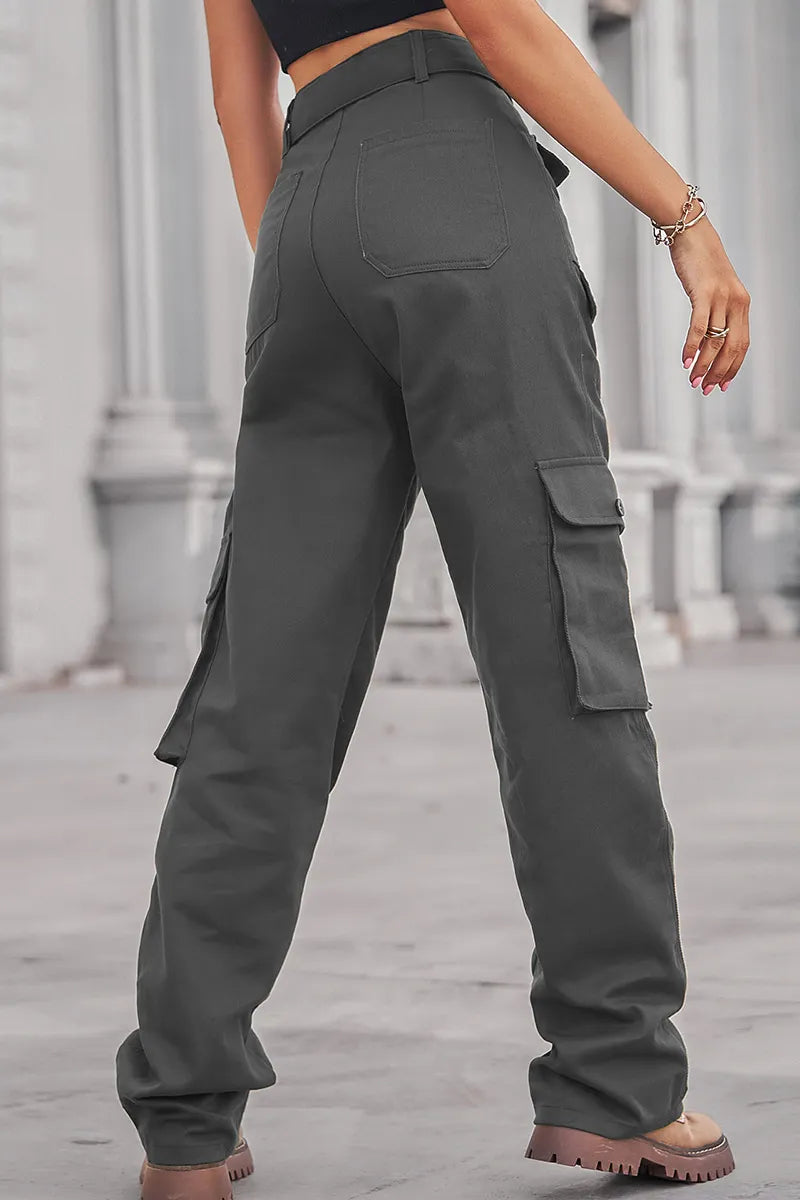 Women's Waistband Multi Pocket Utility Cargo Jeans