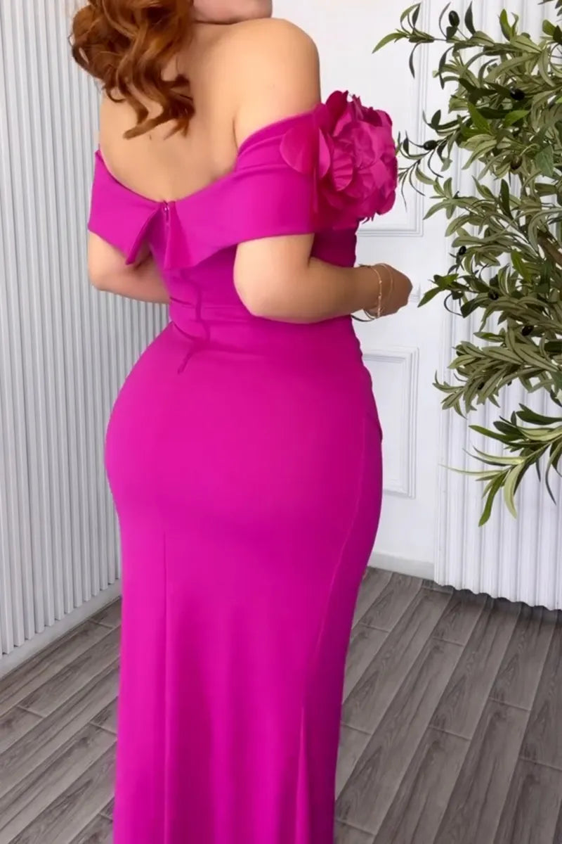 Women's Elegant Sexy 3D Flower Decoration Maxi Dress