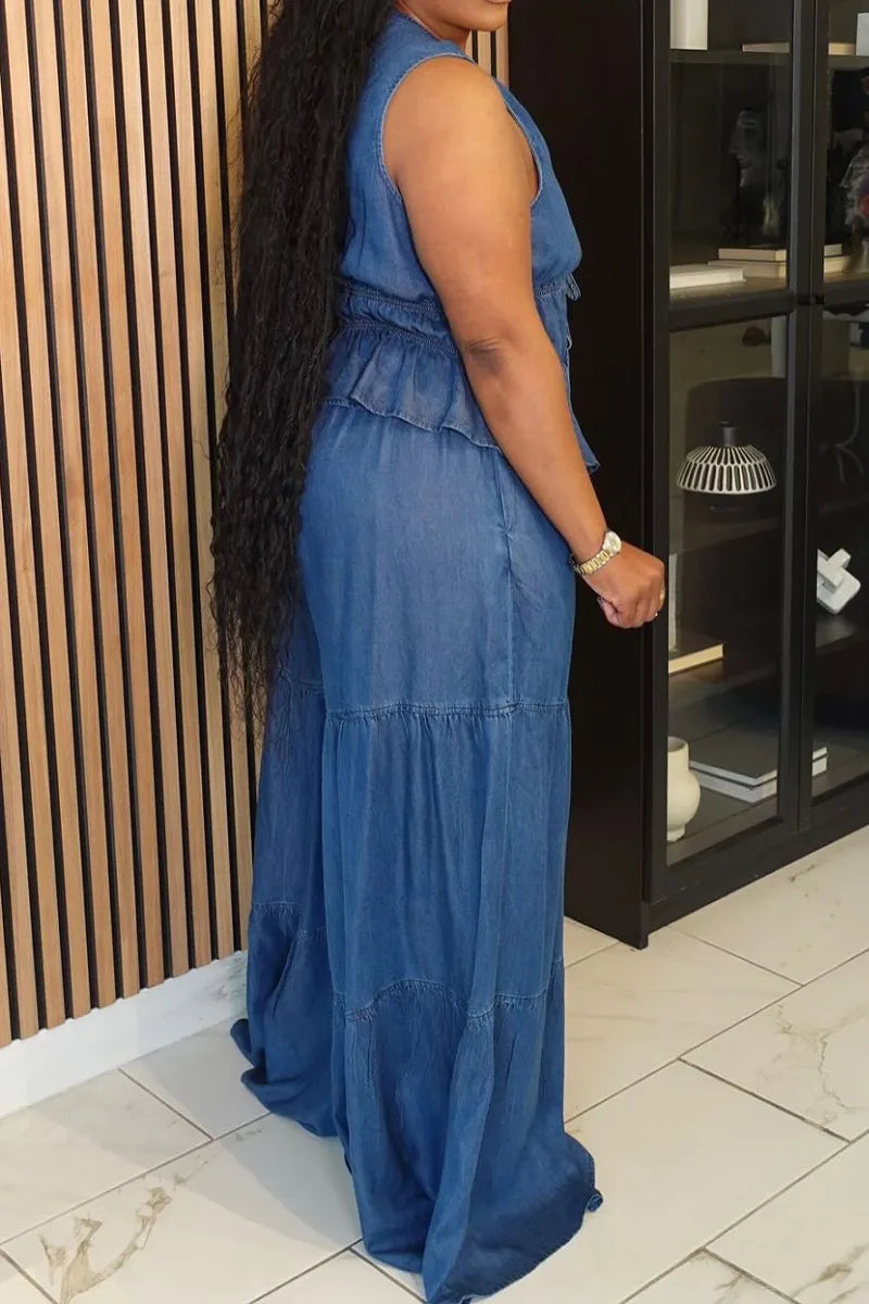 Women's Casual Tie Back Vest & Tiered Wide Leg Jeans