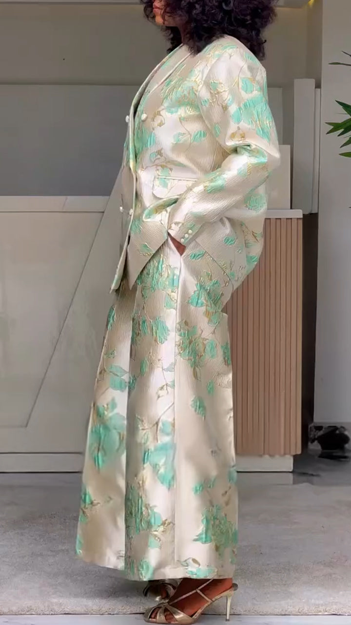 Women Collar Printed Jacket or Printed Wide Leg Pants